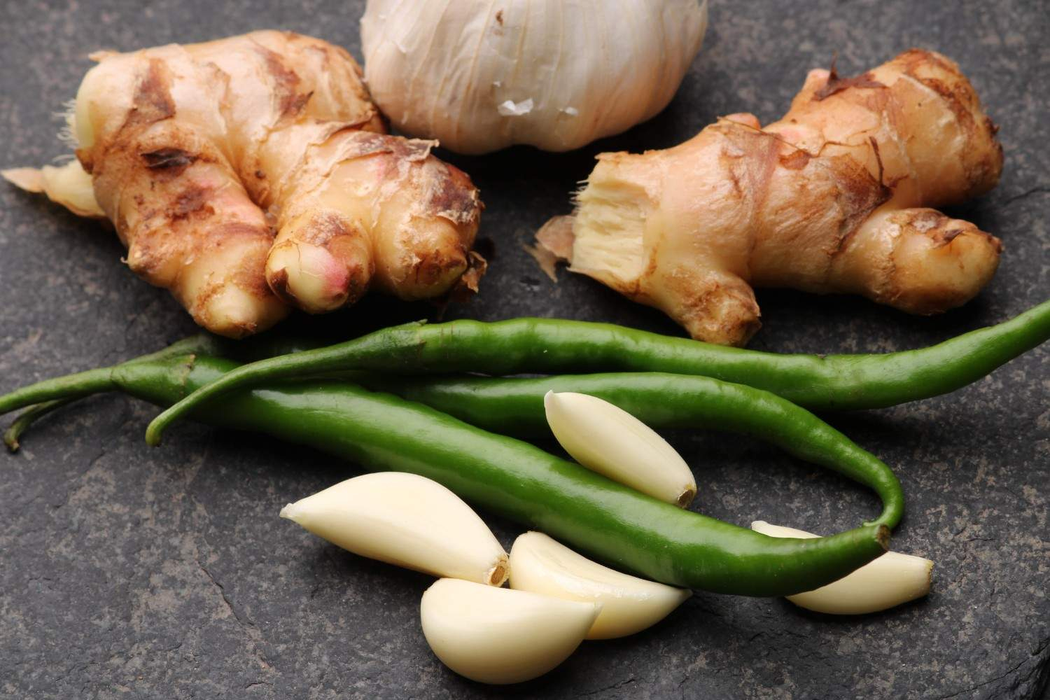 Ginger Garlic And Green Chilli Ingredients