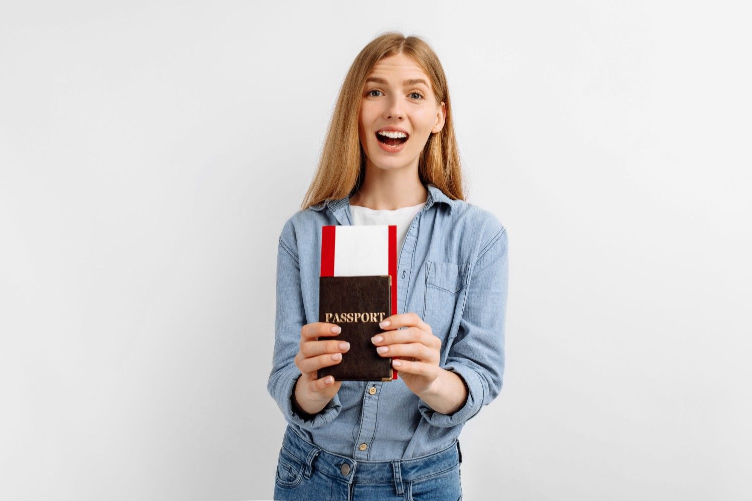 Happy Young Woman Holding Travel Tickets and Passport