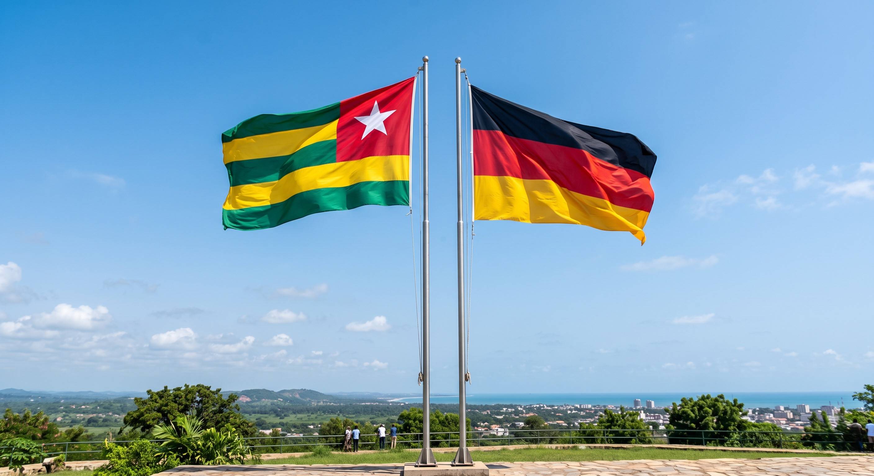 Togo And Germany Flags Waving Together