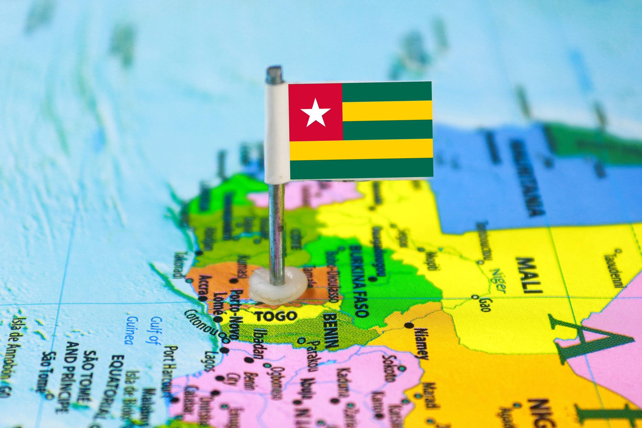 Togo Flag Marked On The World Map