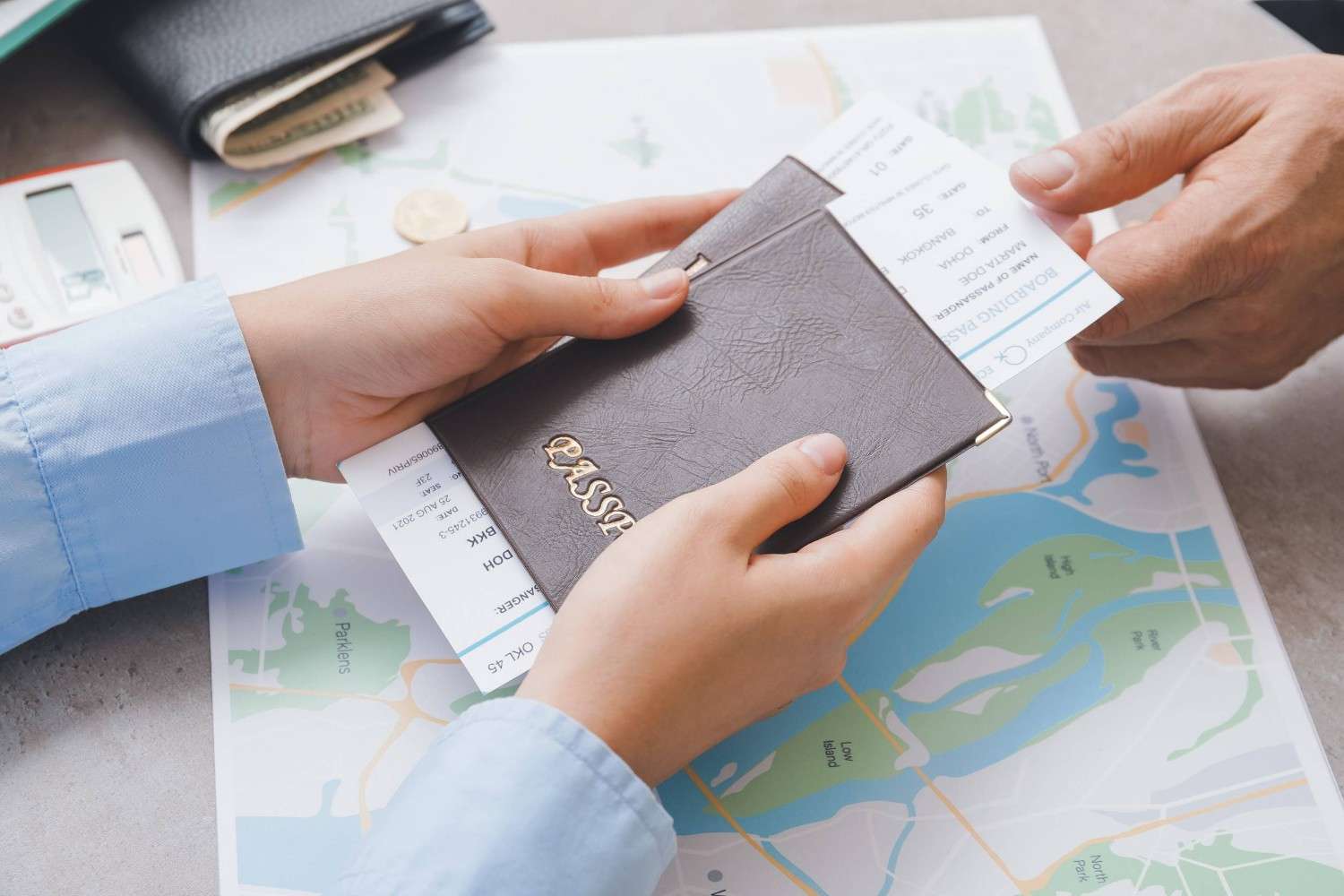 Travel Agent Providing Passports And Tickets