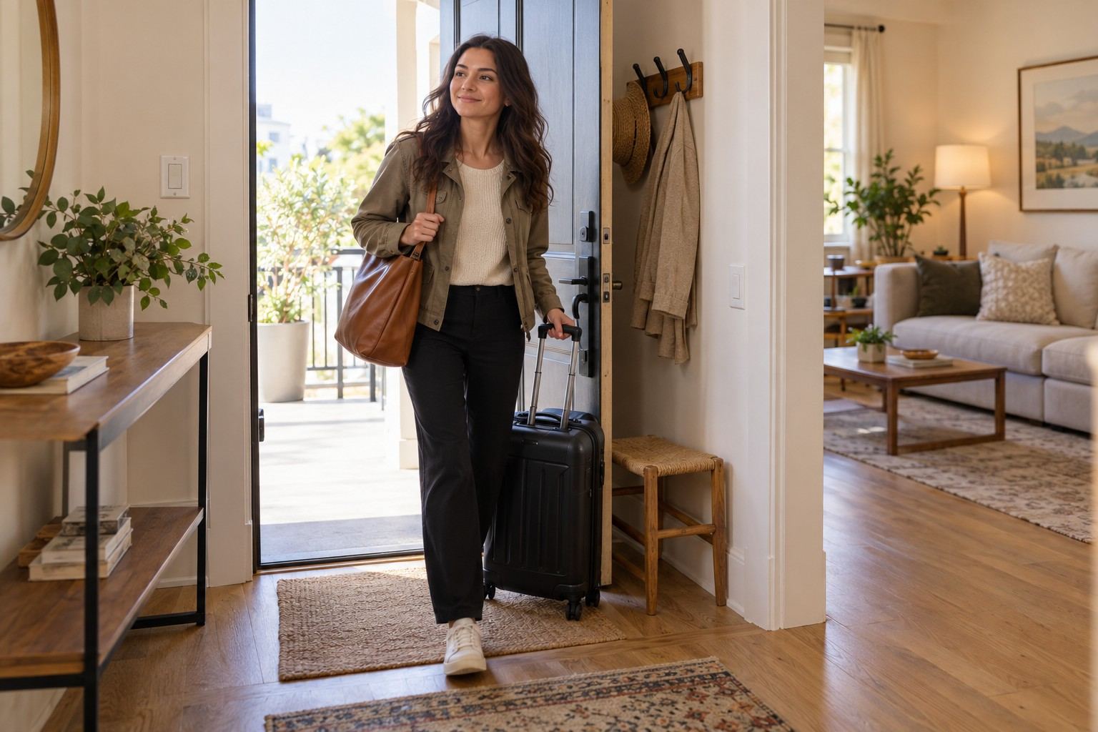 Traveller Entering A House With Bags