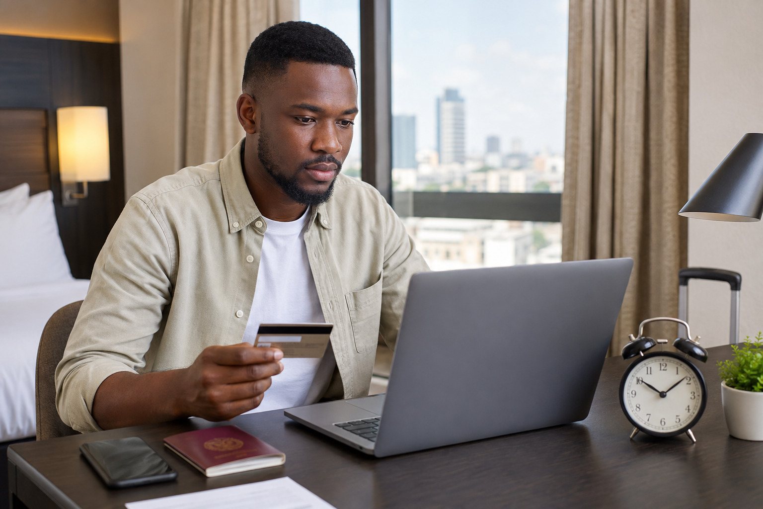 Traveller With A Credit Card And Laptop