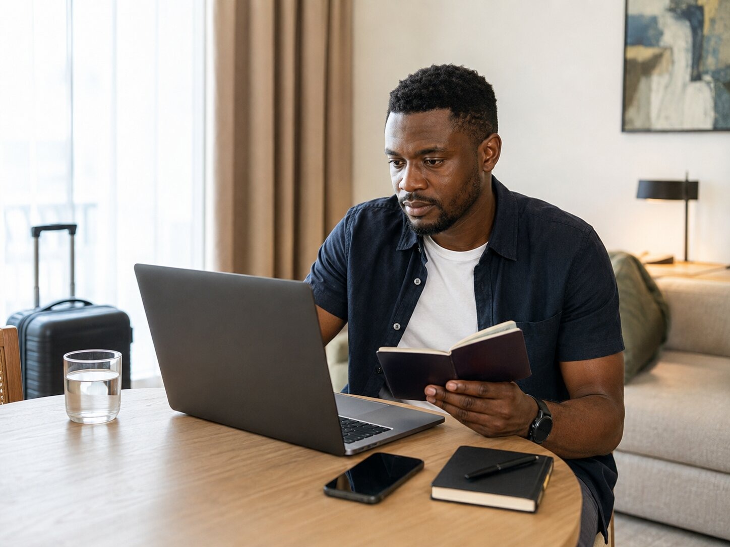 Traveller with Laptop and Passport