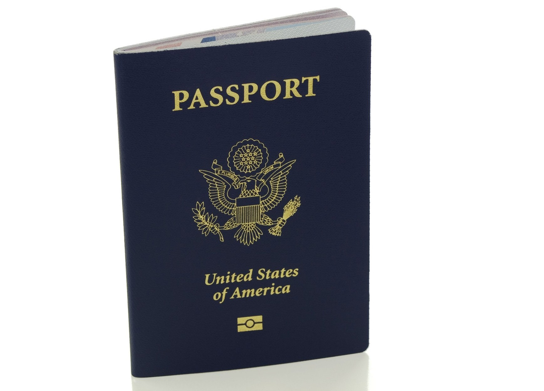 United States passport on white background
