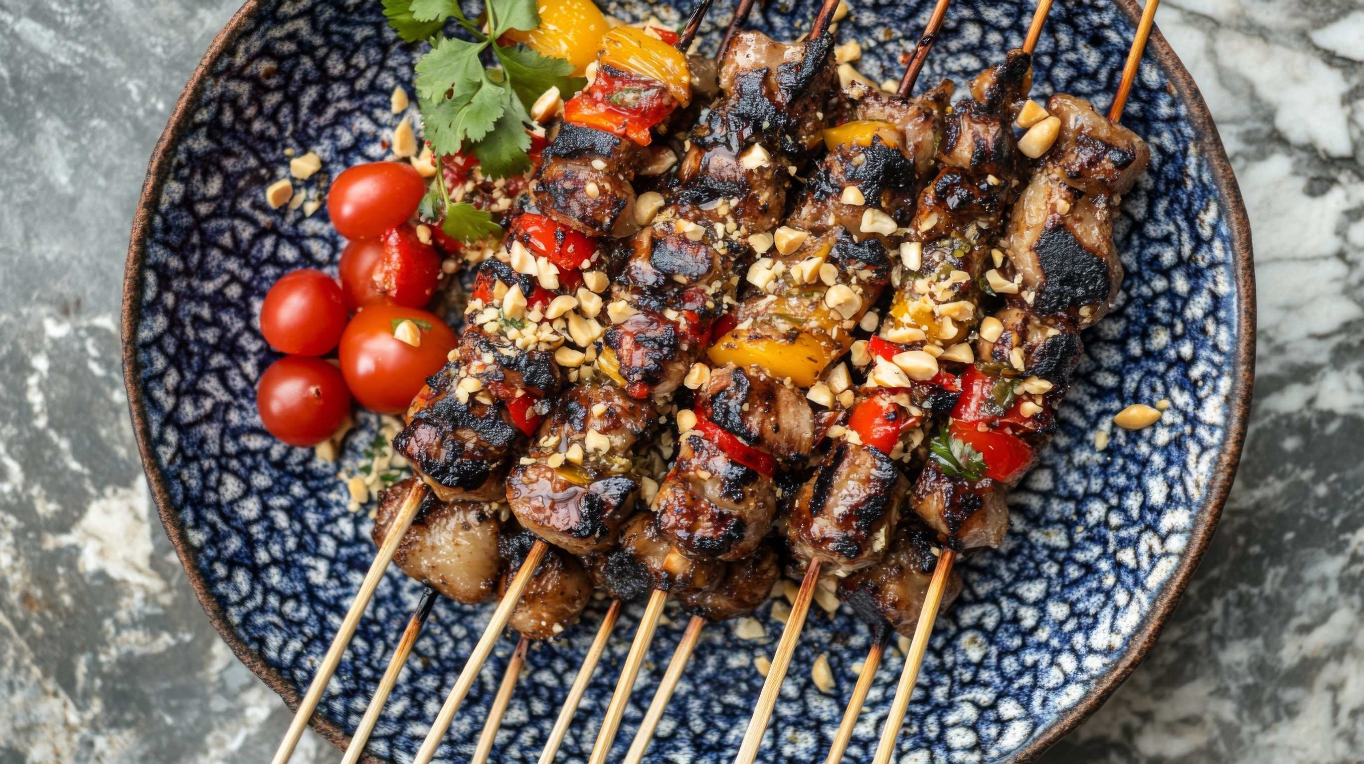 Vibrant Plate Of Grilled Skewers